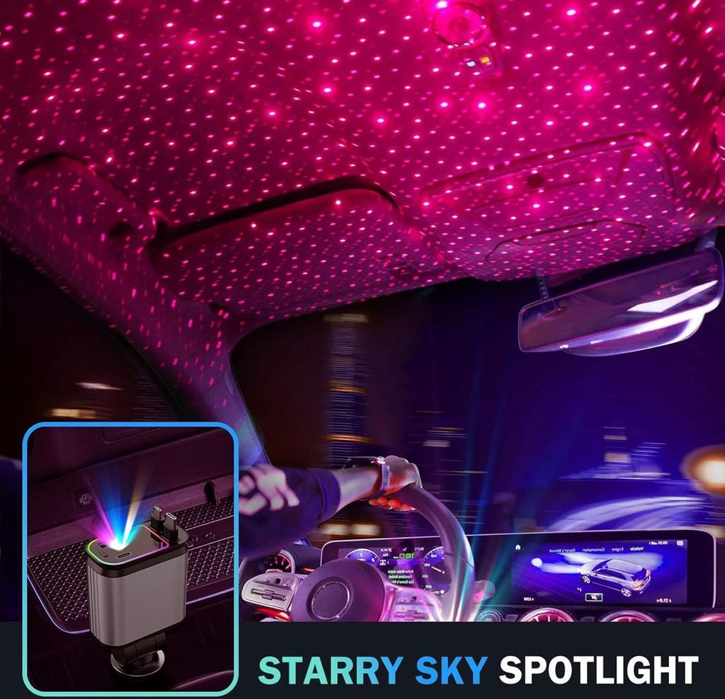 English: 4-in-1 Retractable Fast Car Charger with LED